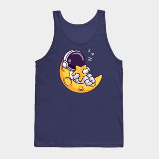 Cute Astronaut Sleeps On Moon Holding the Star Cartoon Tank Top